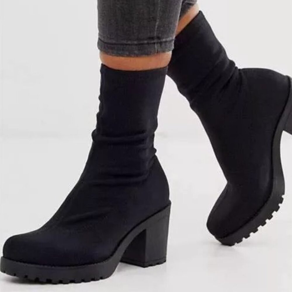 Vagabond Chunky Black Stretch Sock Boots - Size 7.5